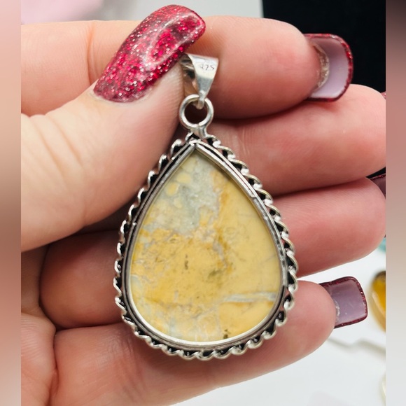 Large Maligano Jasper Teardrop Pendant with Sterling Decorative Border - Picture 3 of 3